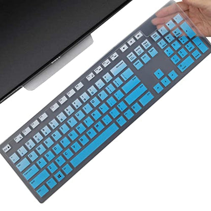 Keyboard Cover Skin for Dell KM636 KB216 KB216t KB216d KB216p Wired & Wireless Keyboard, Dell Optiplex 5250 3050 3240 5460 7450 7050, Dell Inspiron Desktop 24" 27" 5400 5490 7700 7790 3475 3670 3477 - color: Gradual Blue