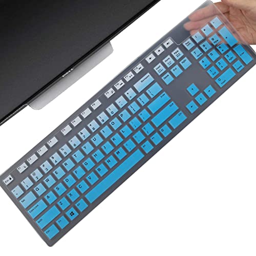 Keyboard Cover Skin for Dell KM636 KB216 KB216t KB216d KB216p Wired & Wireless Keyboard, Dell Optiplex 5250 3050 3240 5460 7450 7050, Dell Inspiron Desktop 24" 27" 5400 5490 7700 7790 3475 3670 3477 - color: Gradual Blue