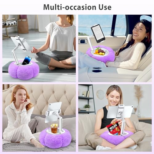 CreaDream Pumpkin Tablet Pillow Stand Holder for Kindle iPad, Adjustable Phone Pillow Stand for Lap Bed with Detachable Snack Bowl, Compatible with 4.7"-13" Tablet, iPad, iPhone, Samsung Tabs, Kindle - color: Purple