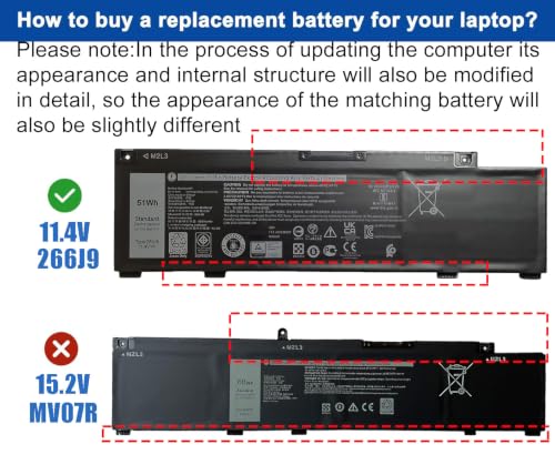 51Wh 266J9 Battery Replacement for Dell G3 15 3590 3500 G5 15 5500 SE 5505 P89F Inspiron 5490 INS 15PR-1545W 1548BR 1645W 1742BR 1742W Series 0415CG C9VNH 0PN1VN 0M4GWP 11.4V 3-Cell - size: 10.35×3.43×0.29 in 266J9