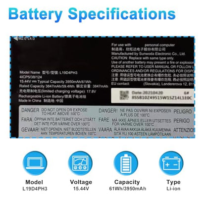 L19D4PH3 L19C4PH3 Laptop Battery Replacement for Lenovo Ideapad Yoga Slim 7 Pro 14ARH5 14ITL5 14IHU5 14ACH5 14IHU5 14IAP7 14IAP7 14ARH7 14IAH7 Series L19M4PH3 SB10Z49515 SB10Z49516 SB10Z49517 61Wh - size: 10.24*3.74*0.20inch L19D4PH3
