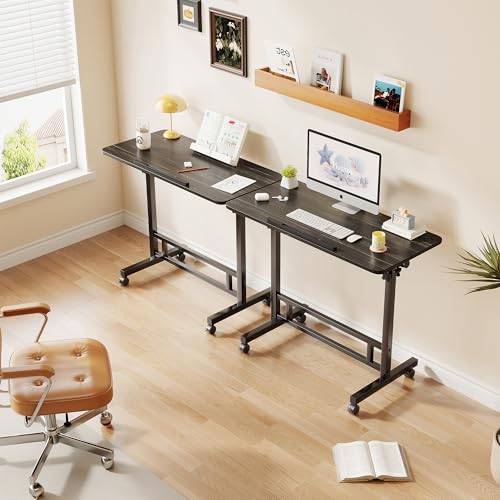 Laptop Table Mobile Adjustable Height Portable Desk Notebook Swivel PC Computer Rolling Desk with Wheels, Laptop Stand for Couch Bedside Hospital Bed Table (Black Table) - color: Black Table