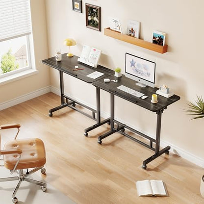 Laptop Table Mobile Adjustable Height Portable Desk Notebook Swivel PC Computer Rolling Desk with Wheels, Laptop Stand for Couch Bedside Hospital Bed Table (Black Table) - color: Black Table