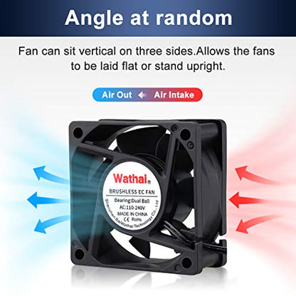 Wathai EC AC Axial Brushless Cooling Fan 110V 120V Dual Ball 60mm x 25mm | 110V - 240V 2 inch 60mm Muffin Mini Fan Big Airflow 60x60x25mm for External Electronics Cooling - style: 60x25mm