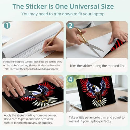 Universal Laptop Skin Decal, 3-Piece Vinyl Protector for 12 13 14 15.6" Notebook, Waterproof Anti-Scratch, Easy Trim & Bubble-Free Finish, American Flag Eagle - color: American Flag Eagle