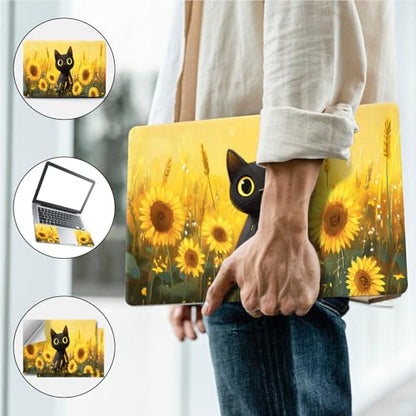 Universal Laptop Skin, DIY Cut-to-Fit Vinyl Cover Compatible with HP, Dell, Lenovo, Mac (13.3" to 15.6"), Anti-Scratch, No Residue & Bubble-Free Protective Decal Sticker, Cute Cat Sunflower - color: Cute Cat Sunflower