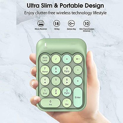 FELICON Wireless Numeric Keypad 18 Keys with 2.4Ghz USB Receiver-Green Mix | Colorful Round Keycap,Mini Portable Silent Number Pad,Financial Accounting Membrane Keyboard Extensions for Laptop Desktop PC - color: Green Mix
