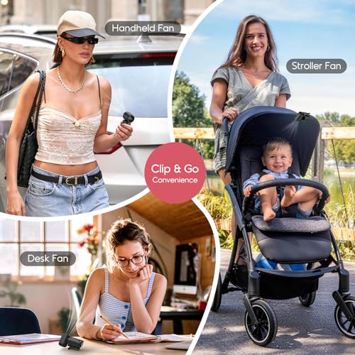 Clip-On Portable Fan for Strollers, 13500RPM Mini Handheld Turbo Travel Fan | Rechargeable 360° Rotatable, LED Display, 4 Gear High Speed Turbo, Travel Cruise Concert Office Makeup Ideal, Women Men Gifts - color: Black