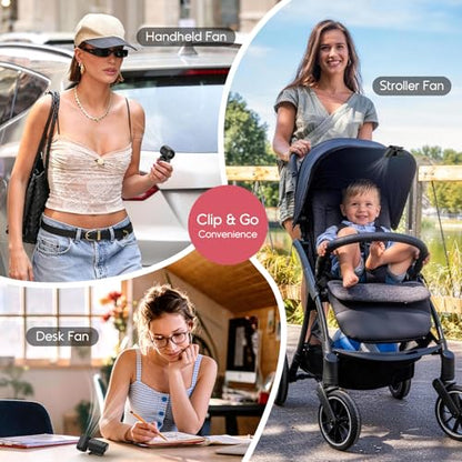 Clip-On Portable Fan for Strollers, 13500RPM Mini Handheld Turbo Travel Fan | Rechargeable 360° Rotatable, LED Display, 4 Gear High Speed Turbo, Travel Cruise Concert Office Makeup Ideal, Women Men Gifts - color: Black