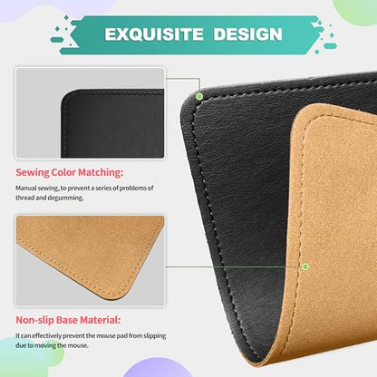 Mouse Pad, PU Mouse Pad，Leather Mouse Pad with Stitched Edge Micro-Fiber Base with Non-Slip Waterproof，Mouse Pad for Computers，Laptop, 8x11Inch (Black) - color: Black, size: 8L x 11W inches