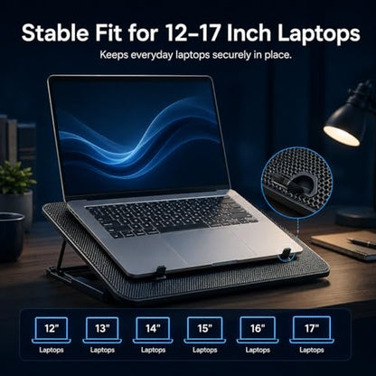 Laptop Cooling Pad, 6 Fans, 4-Level Stand, Dual USB for 12-17 Inch Laptops | Laptop fan stand cooler, computer cooling pad for laptops, phone holder, dual USB ports for home offices, study and work
