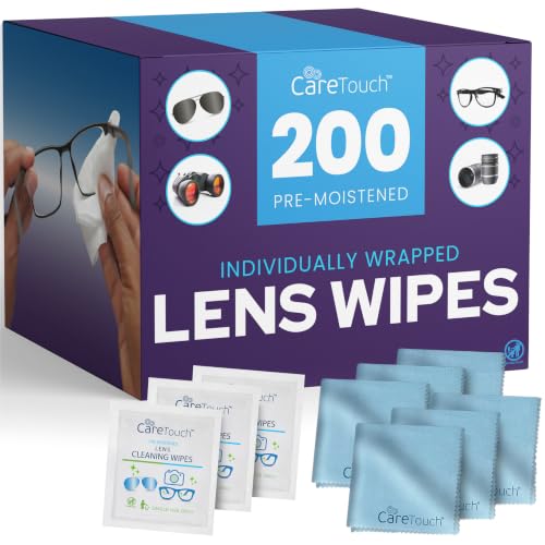 Care Touch Lens Cleaning Wipes with Microfiber Cloths - 200 Lens Wipes for Eyeglasses & 6 Microfiber Cloths - Glasses, Camera Lenses, Screens, Eye Glasses Cleaner for Cleaning Eyeglasses - size: 200 Count (Pack of 1)
