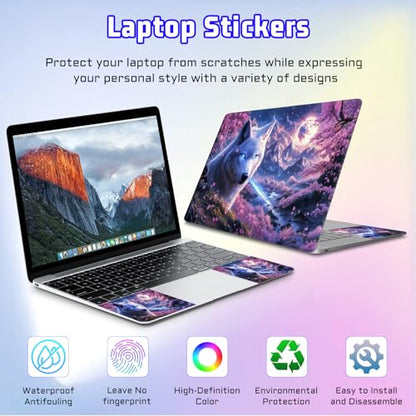 Universal Laptop Skin Sticker Decal, Compatible with MacBook HP Dell Lenovo 12"-15.6", Reusable Vinyl Notebook Cover 3PCS Set, High-Recognition Film-Galaxy Wolf Moon - color: Galaxy Wolf Moon