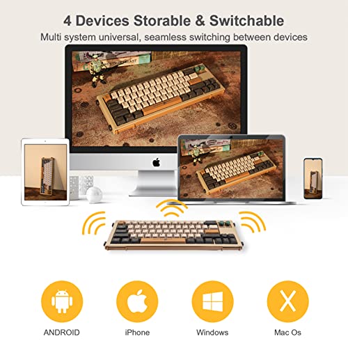 SHURIKEY 65% Mechanical Gaming Keyboard, Varmilo Sakura Switches, BT5.0+USB-C, 4 Devices Connection, LED Backlit 4400mAh Battery, Anti-Ghosting 65 Keys Wireless Keyboard for Windows Mac