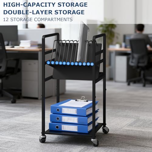 Metal Laptop Charging Station with Wheels, 12 Device Mobile Charging Cart for Laptops, Computers, Tablets and Chromebooks, Storage Rack for Office and Classroom