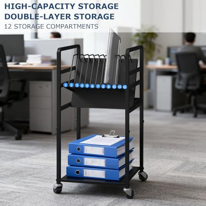 Metal Laptop Charging Station with Wheels, 12 Device Mobile Charging Cart for Laptops, Computers, Tablets and Chromebooks, Storage Rack for Office and Classroom