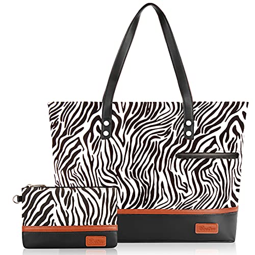 Laptop Tote Bag for Women Large Canvas Womens Briefcase Waterproof Computer Bag Work Bags for Women Fits 15.6 inch Laptop - color: Black Zebra