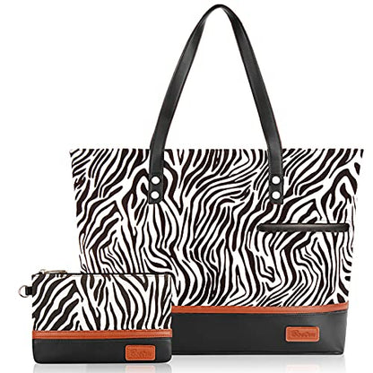 Laptop Tote Bag for Women Large Canvas Womens Briefcase Waterproof Computer Bag Work Bags for Women Fits 15.6 inch Laptop - color: Black Zebra