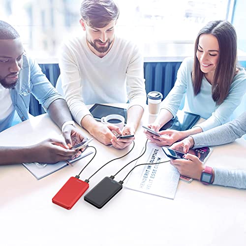 [2 Pack] Portable Charger Power Bank 10000mAh,Ultra Slim Compact External Battery Pack with USB C Input & Dual USB Outputs Backup Charger Compatible with iPhone 13,12, Samsung S20,Tablet-Black+Red - color: Black+Red, size: 10000mAh