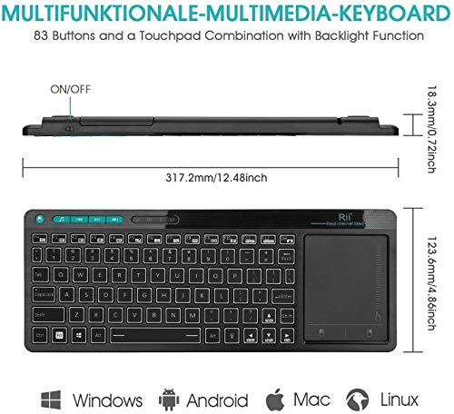 Rii K18 Plus Wireless 3-LED Color Backlit Multimedia Keyboard | Multi-Touch Trackpad Rechargable Keyboard for Android TV Box,PC,Smart TV,Xbox,Raspberry Pi, HTPC IPTV,Windows, MacOS ﻿ - style: 2.4G Version