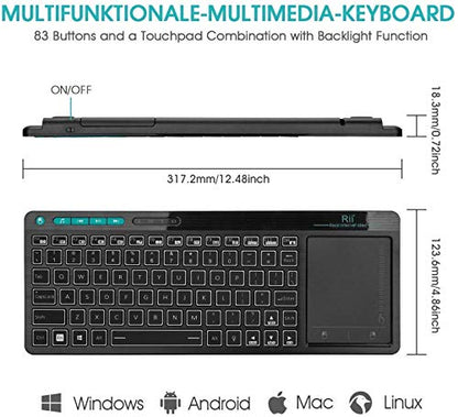 Rii K18 Plus Wireless 3-LED Color Backlit Multimedia Keyboard | Multi-Touch Trackpad Rechargable Keyboard for Android TV Box,PC,Smart TV,Xbox,Raspberry Pi, HTPC IPTV,Windows, MacOS ﻿ - style: 2.4G Version
