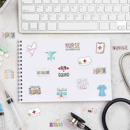 CNhoqc RN Nurse Stickers Rolls - 1000 Pcs Registered Nurse Nursing Waterproof Vinyl Reusable Laptop Sticker Coloring Book Scrapbook Water Bottle Page Activity Pad Birthday Party Favors Kids Skateboard - style: RN Nurse