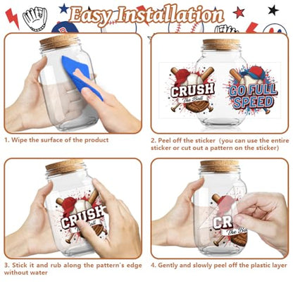 Peacoblue UV DTF Cup Wraps Transfer Stickers Baseball with Home Run Pattern, 10 Sheets Waterproof Custom Vinyl Transfer Sticker 16oz Coffee Glass Cup Tumbler Bottle Mug Decals for Men Women - style: Baseball with Home Run