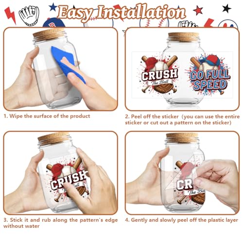 Peacoblue UV DTF Cup Wraps Transfer Stickers Baseball with Home Run Pattern, 10 Sheets Waterproof Custom Vinyl Transfer Sticker 16oz Coffee Glass Cup Tumbler Bottle Mug Decals for Men Women - style: Baseball with Home Run