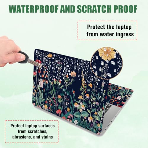 PLIGREAT 3 Pcs Laptop Skin Stickers Vinyl Decals for PC Notebook Keyboard Cover Laptops Case Protector Films Decorative Laptops Sticker Waterproof Removable Green Plants Flowers Laptop Decals