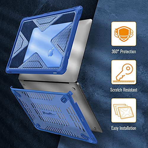 Fintie Case for MacBook Air 13 Inch A2337 (M1) / A2179 / A1932 (2018-2021 2022 Release) - Heavy Duty Hard Shell Cover with TPU Bumper for MacBook Air 13 Retina Display with Touch ID, Blue - color: Blue
