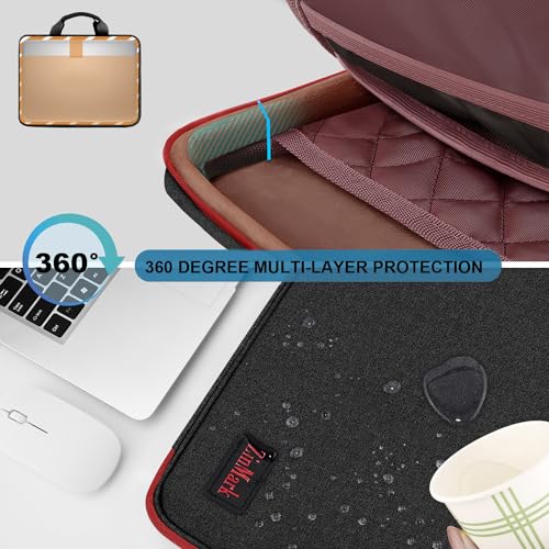 Laptop Case 15.6 Inch Briefcase Military-Grade Protection with Detachable Belt Bag, Compatible All Model of 15-16 Inch MacBook Pro and Most Popular 15.6 Inch Notebooks Chromebooks (Black Red) - color: Black Red