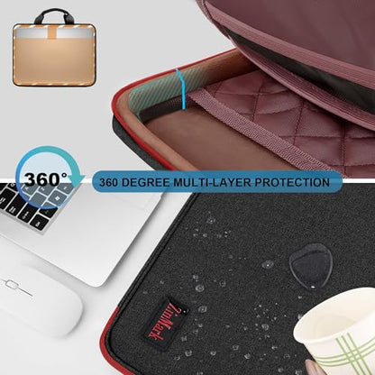 Laptop Case 15.6 Inch Briefcase Military-Grade Protection with Detachable Belt Bag, Compatible All Model of 15-16 Inch MacBook Pro and Most Popular 15.6 Inch Notebooks Chromebooks (Black Red) - color: Black Red