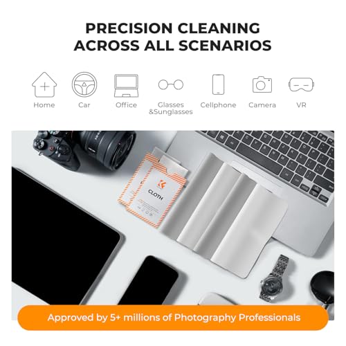 K&F CONCEPT Microfiber Lens Cleaning Cloth X6,Glasses Cleaning,High Density | Individually Packaged,Percision Cleaning,Washable And Reusable,for Eyeglasses,Camera Lens,Screen Cleaning,White & Grey,MC01