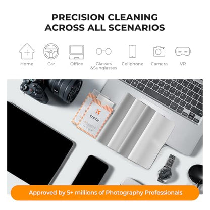K&F CONCEPT Microfiber Lens Cleaning Cloth X6,Glasses Cleaning,High Density | Individually Packaged,Percision Cleaning,Washable And Reusable,for Eyeglasses,Camera Lens,Screen Cleaning,White & Grey,MC01
