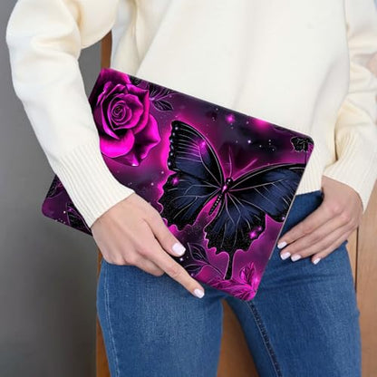 15.6 Inch Laptop Skin Sticker, Reusable Vinyl Cover Protector with 2 Wrist Pad Skins, Removable Waterproof Scratch-Resistant for 12-15.6 Inch Laptop Notebook,Purple Rose and Butterfly - color: Purple Rose And Butterfly