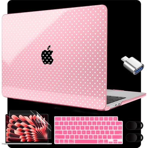MEEgoodo for M5/M4/M3/M2 MacBook Air 15 inch Case 2026 2025 2024 2023, Case Fit Model (A3448/A3241/A3114/A2941) for MacBook Air 15.3 inch, Cherry Blossom Pink&Polka Dots - color: Cherry Blossom Pink&Polka Dots