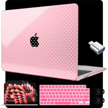 MEEgoodo for M5/M4/M3/M2 MacBook Air 15 inch Case 2026 2025 2024 2023, Case Fit Model (A3448/A3241/A3114/A2941) for MacBook Air 15.3 inch, Cherry Blossom Pink&Polka Dots - color: Cherry Blossom Pink&Polka Dots