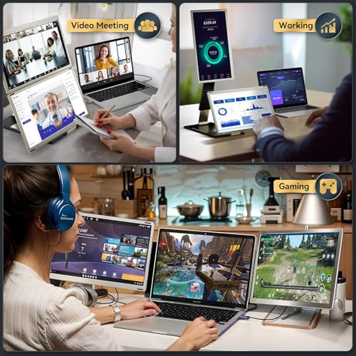 Teamgee 15.6 Inch Laptop Screen Extender FHD 120% sRGB Tri-Screen Monitor | Dual Use: Attach/Stand Alone, 235° H/V Rotation, Adjustable Stand, Fits 13-17" Mac & Windows Laptops - size: Triple 15.6"