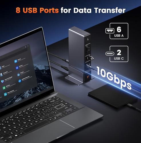 TobenONE Laptop Docking Station 3 Monitors, 8 USB Ports, 150W Adapter | 100W PD and 20W Charging, 2.5G Ethernet, Triple 4K via 2 HDMI, DP, USB C, Single 4K@144, SD/TF 4.0 for Windows/Chrome OS
