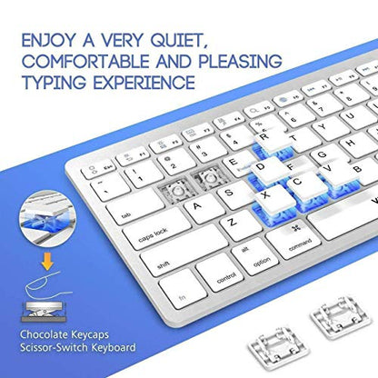 Multi Device Bluetooth Keyboard Rechargeable Wireless Keyboard 3-in-1 Slim Keyboard with Number Pad Full Size Bluetooth Keyboard for Windows Tablet Laptop - White