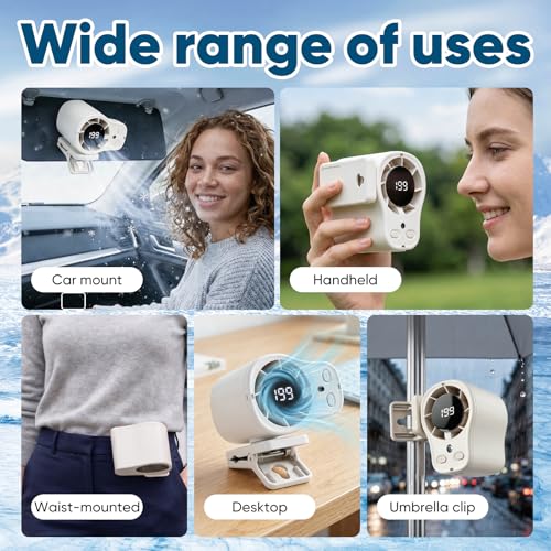 Car Clip on Air Conditioner Fan with LED Display, 360 Rotation, 199 Speeds & Semi-Cooling Technology, USB Rechargeable Personal Fan, Hands-Free Clip on Fan for Cars, Camping (White) - color: White