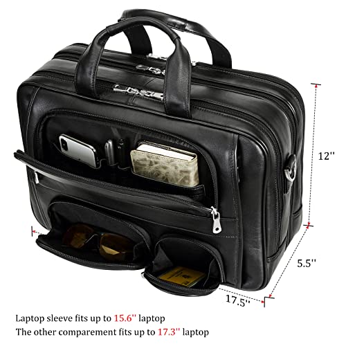 Polare Full Grain Cowhide Leather 17'' Laptop Large Briefcase for Men Business Messenger Bag Work Bag - color: Black