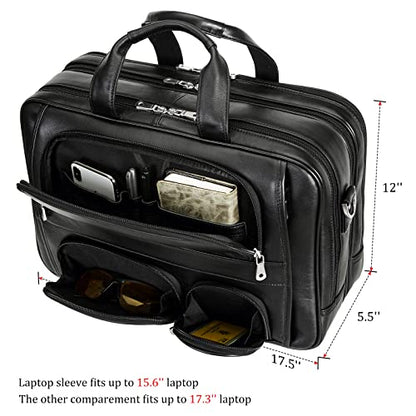 Polare Full Grain Cowhide Leather 17'' Laptop Large Briefcase for Men Business Messenger Bag Work Bag - color: Black