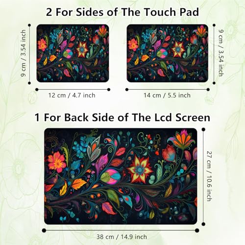 Laptop Skin Sticker Decal, Universal Reusable Vinyl Laptop Cover for 12" 13" 13.3" 14" 15" 15.4" 15.6" Notebook PC, Reusable Waterproof Scratch-Resistant with 2 Wrist Pads,Art Black Flowers - color: Art Black Flowers