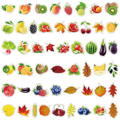 Fruit & Vegetable Vinyl Stickers 100 PCS, Botanical Aesthetic Waterproof Die-Cut Fresh Fruit Sticker Pack for Water Bottles Laptop Luggage Skateboard, Scrapbook Journal Phone Case Notebook