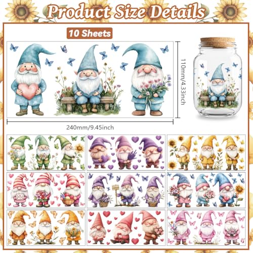 UV DTF Cup Wraps Transfer Stickers Flowers and Gnomes Pattern, 10 Sheets Waterproof Custom Vinyl Transfer Sticker 16oz Coffee Glass Cup Tumbler Bottle Mug Decals for Men Women | Waterproof UV DTF Stickers, Custom Vinyl Decals for 16oz Coffee Cups Tumblers