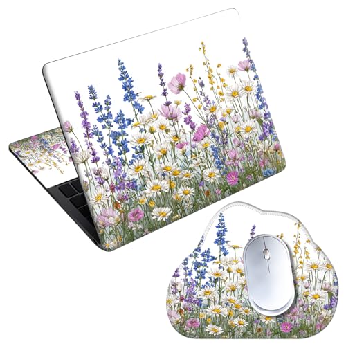 Laptop Skin Sticker Decal 15-15.6 Inch with Cute Mouse Pad, Universal Reusable Vinyl Sticker for 12.1 13 13.3 14 15.4 Inch Netbook and Notebook PC, Boho Floral - color: Boho Floral