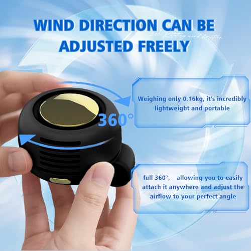 Portable Fan,2-in-1 Waist Clip On Bladeless, Ultra-Quiet Mini Personal Neck Fan 3 Speeds with 360°Adjustable Clip USB Rechargeable for Hiking,Office & Outdoor - color: Black