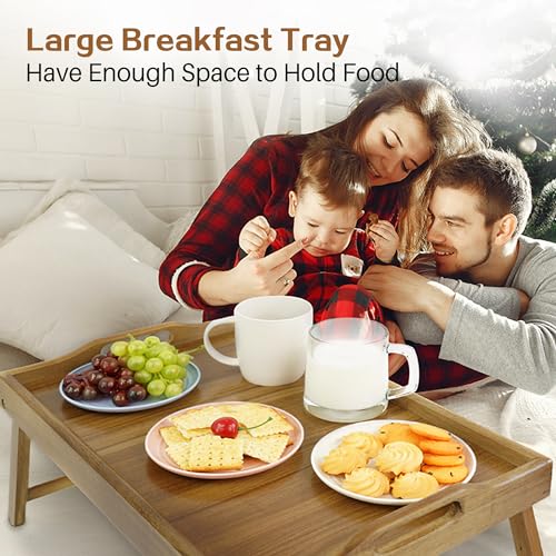Utoplike Acacia Bed Tray Table for Eating, Large Breakfast Tray with Folding Legs, Wood Serving Trays for Laptop Working - size: Large