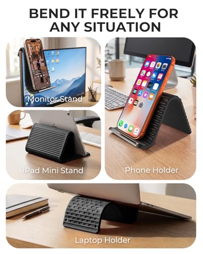 2026 Airplane Phone Holder, Flexible Silicone Portable Phone Stand | Foldable for Desk Bed Office, Travel Essentials Hands Free Mount for iPhone Tablet Laptop,Anti-Slip & Scratch-Resistant - color: Black